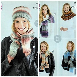 King Cole 5624 Knitting Pattern Ladies Hat Cowl Wrap Scarves Hand Warmers and Shoulder Wrap in Riot Chunky