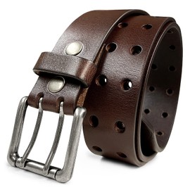 Ben Twin Roller Vintage One-Piece 100% Full Leather Jean Belt Punk Biker Belt 1-1/2" Wide (ANR-Brown, 36)