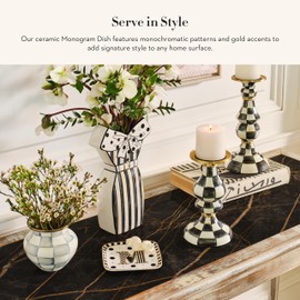 MACKENZIE-CHILDS Monogram Dish, Decorative Ceramic Letter Plate, 5 3/4" Square, P