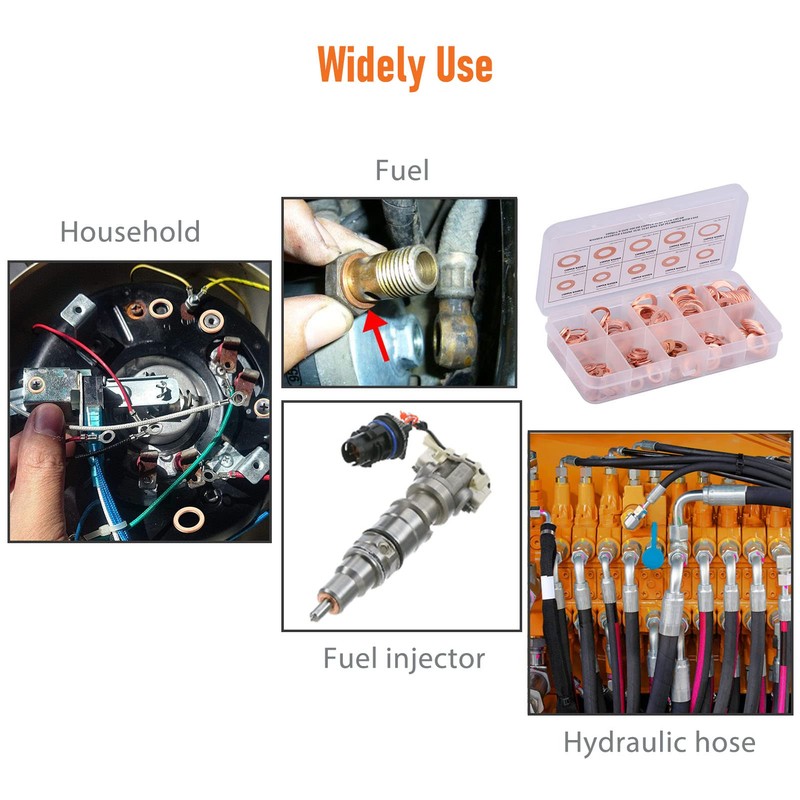 LordHardware 200pcs Copper Crush Metric Washers Assortment Kit Flat Sealing