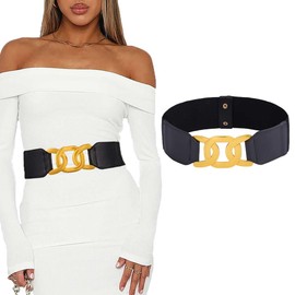 Auwoyss - Cinturón de piel elástico para mujer, cinturón ancho, cinturón elástico, clásico, hebilla para mujeres y niñas, Bg-crossover, M