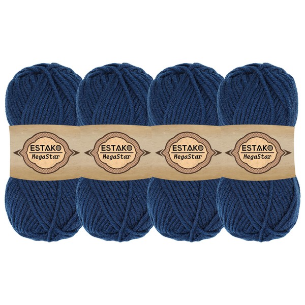 Estako Megastar, (4 Skeins Pack) 75% Acrylic 25% Wool Yarn,