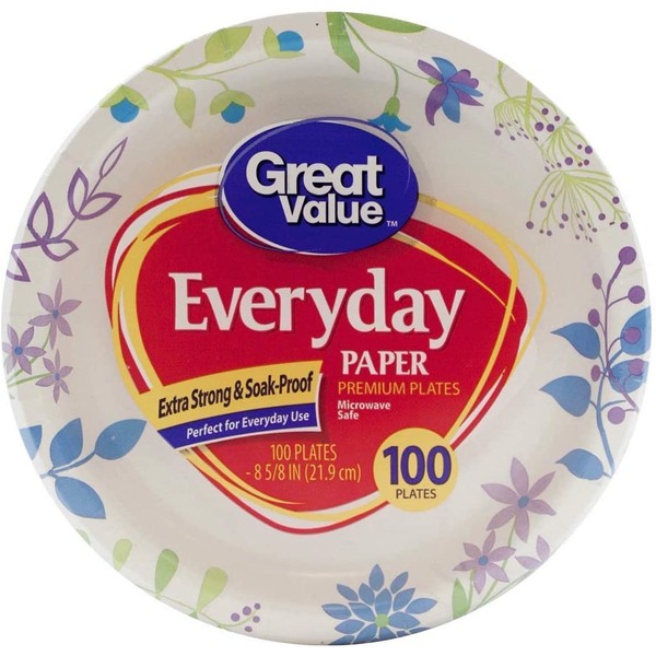 Great Value Value 8 5/8" Heavy Duty Premium Party Paper Plates, 100 ct