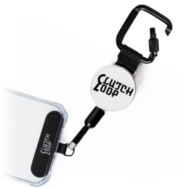 ClutchLoop Anti-Theft Phone Tether. Retractable steel line, Universal anchor & Locking carabiner, White