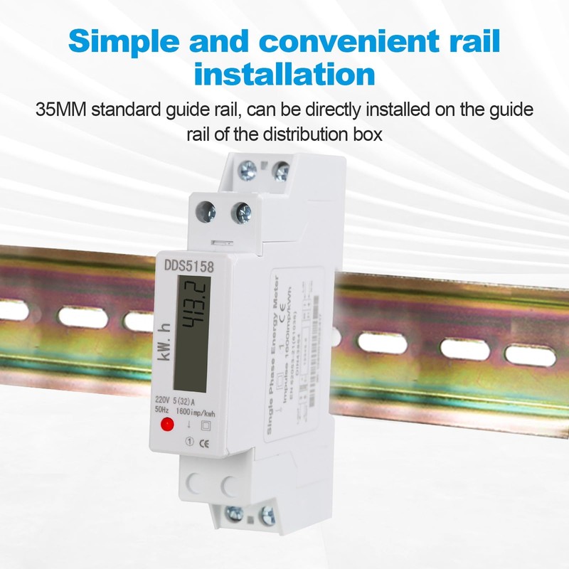 DEWIN Electricity Meter, AC Meter, Single-Phase kWh Counter, DIN Rail