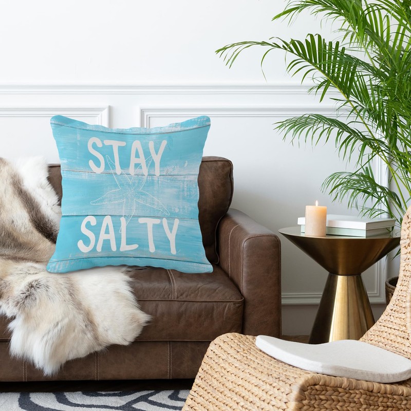 OTOUO Stay Salty Pillow Covers,Summer Coastal Beach Throw Pillow Covers
