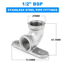 ERGAOBOY 2 Pcs 1/2" Female BSP Elbow with Base Plate, Pipe Fittings Stainless Steel 304 Cast for Pipe Connections