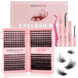 Individual Eyelashes Kit, 392Pcs 4 Styles D Curl Mix9-16mm Soft Natural Cluster Lashes, with Eyelash Glue & Tweezers, DIY Lash Extensions for Christmas, Valentine's Day, Anniversary(Eyelash Book Kit)