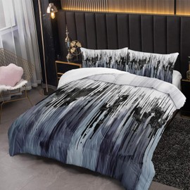 Nttopship Black Grey White Gradient Print Comforter Set Full Size,Abstract Art Bedding Set,Patchwork Printed Quilted Set for Teens Adult,with 1 Comforter and 2 Pillow Case