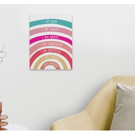 I Am Kind Smart Brave Framed Canvas Wall Art Decor 11×14 inch,Boho Colorful Rainbow Girl Nursery Quote Print Painting Artwork Home Wall Decoration For Home Nursery Playroom Girls Room Kids Room
