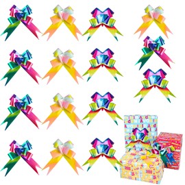 JOFONY 30 PCS Pull Bows,6 Inch Large Rainbow Laser Color Birthday Gift Present Wrapping Ribbon for Mother's Day Basket Box Decor Party Supplies Wine Bottles Gift Decorations