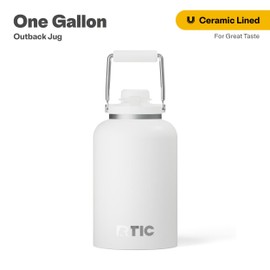 RTIC 1 Gallon Outback Jug, Stainless Steel, Insulated Water Bottle with Lid and Handle, BPA-Free, Double Wall Vacuum Insulation, Ceramic Lined, White