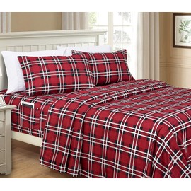 Elegant Comfort Lilliana Plaid 6-Piece Sheet Set, Supreme Coziness Fade & Wrinkle Resistant, 1500 Premium Hotel Quality Microfiber, Sheet Featuring Smart Pockets, Plaid Sheet Set, Queen, Red
