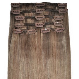 20 inch, FULL HEAD, 6pcs, Silky Soft Clip-in Hair Extensions - 100% Remy, Triple Weft, Human Hair, (20", 160g, 18/8 - Light Brown, Brunette, Golden Blonde Blend)