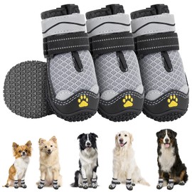 SlowTon Zapatos para Perro de Transpirable, Botas de Verano Resistentes al Calor, Zapatos Para Perros de Antideslizante Correas Reflectantes y Ajustables para Grandes, Medianos y Pequenos 4 Piezas (Size 1, Negro y gris)