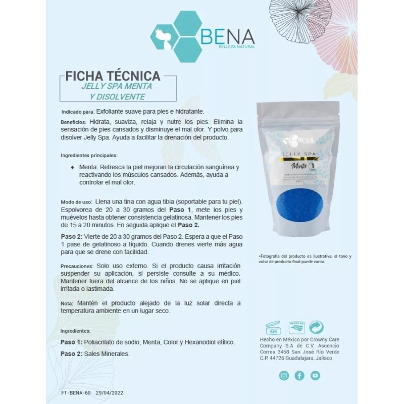 BENA Jelly Spa Pedicure 2 Pasos Diluyente 500g Menta Y