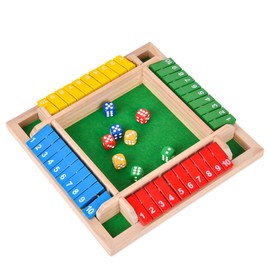 EACHHAHA Shut The Box Game 4 Player -Wooden Table Game,Dice Games,Travel Game,Wooden Board STEM Learning Traditional Family Game for Kids（Multicolor）