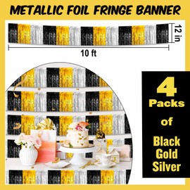 4 Pack 10 Feet Silver Green Tinsel Foil Fringe Garland, Shiny Metallic Streamers Foil Garland Wall Hanging Fringe Banner for Banquet, Parade Floats, Christmas, New Year Eve, Birthday Party Decor