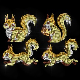 ANATTASOUL Yellow Iron on Rhinestone Transfers Squirrel Glitter Diamante Patch Sequin for Clothes, 11.6"x8.2" Large Bling Hotfix Iron On Applique for Clothing Hoodies Dress Shirt DIY Decor Gifts