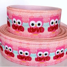 GROSGRAIN RIBBON 7/8",1.5" Valentine's Day Owls Love For Gifts Hairbows Printed - 1 YARD, 1.5"