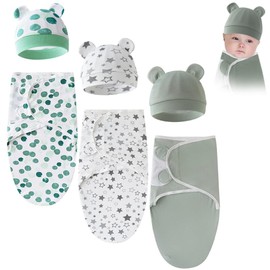 3 Sets Baby Swaddle Sleep Sack with Hat Set, Soft Baby Swaddling Blankets Cute Baby Swaddling Blankets for 0-3 Months