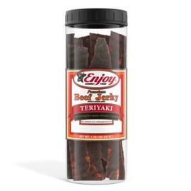 Enjoy Beef Jerky Teriyaki | 20 oz (Pack of 1) | 32 Count | Traditional Style | USA Made | High Protein | Low Fat | Zero Trans Fat | No Preservatives | No MSG | No Nitrites | Resealable Jar