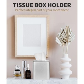 Livelab Tissue Box Cover, Square Metal Tissue Box Holder Modern Decor Facial Napkin Holder Tissue Box Dispenser for Bathroom Vanity Countertop, Living Room, Bedroom, Office - Silver