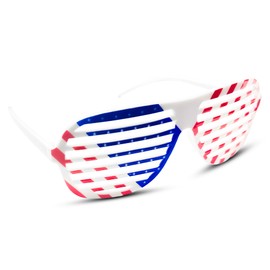 Vaulted Skulls & Co USA Slot Retro Shutter Glasses | Patriotic Shades Eyewear | American Flag Slat Glasses | USA Costume Accessories | Retro Patriotic 80s Shades | Standard Size (Red, White and Blue)