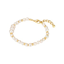 Yokoamii Women's Bracelet 14 Carat Yellow Gold-Plated Metal with Baroque Freshwater Cultured Pearl Approx. 5.5-6.0 mm Pearl Bracelet