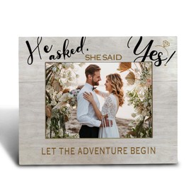 FHUGX He Asked, She Said Yes Wedding Picture Frame 5x7 - Engagement Gifts for Couples Newly Engaged Couples, Wedding Gifts, Bride to Be, Groom to Be Weeding Photo Frame