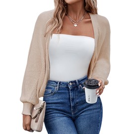 Hotouch Y2K Bolero 2023 Fall Long Batwing Sleeve Cardigan Cropped Open Front Shrug Sweaters Apricot