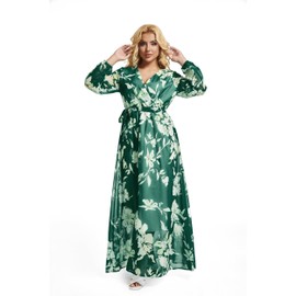 Womens Floral Long Dress Chiffon Flower Printed Dresses V-Neck Summer Boho Dress