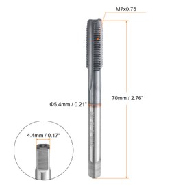 sourcing map M7x0.75 Metric Thread Tap 6542 Cobalt High-Speed Steel TiCN Coated Plug Tap Right Hand Straight Flutes Screw Threading Hand Tap