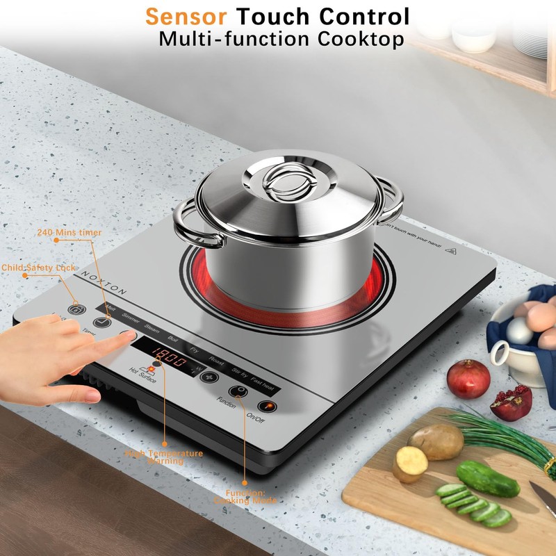 Noxton Portable Electric Stove 110V, 1800W Single Burner Electric Cooktop,