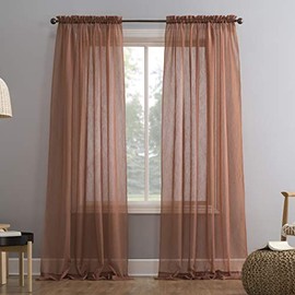 No. 918 Erica Crushed Texture Sheer Voile Rod Pocket Curtain Panel, 51" x 63", Cedar Orange
