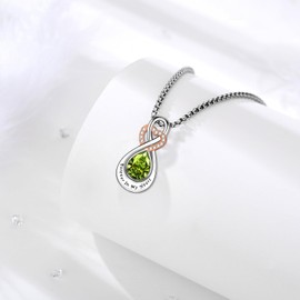 LOOVE Infinity Cremation Jewelry Sterling Silver Birthstone Ashes Necklace Tear Drop Urn Pendant for Human Ashes Peridot Urn Necklace for Women Memorial Jewelry