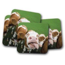 4 Set - Silly Cow Coaster - Cattle Cows Funny Tongue Farm Farmer Fun #12444