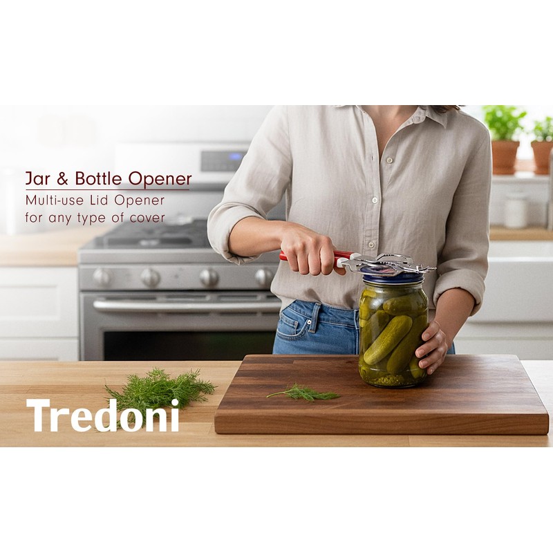 Tredoni Jar & Bottle Opener, Easy Wrench Grip/Tighten Lid Opener,