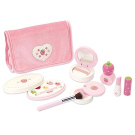 Mother Garden 263-19668 "Wild Strawberry" Wooden Toy Makeup Pouch Set, Pretend Play Set, Wooden, Age 3