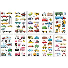 CCAIPU Temporary Tattoo for Kids, 10 Sheets Car | Dinosaur | Animal Tattoo Stickers, Waterproof Cartoon Fake Tattoo Sticker Set (10 - Cars)