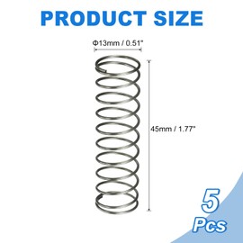 uxcell 5Pcs Compression Spring, 13mm OD, 0.8mm Wire Size, 45mm Free Length, Spring Steel Construction Extended Mechanical Compression Springs for Shop and Home Repairs, Silver Tone