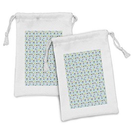Ambesonne Summer Fabric Pouch Set of 2, Young Boys Swimming in the Pool with Balls and Duck Floats Drawn by Hand, Small Drawstring Bag for Toiletries Masks and Favors, 9" x 6", Pale Teal Multicolor