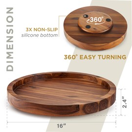 TIDITA 16" Acacia Wood Lazy Susan for Table Top - Wooden Turntable Serving Tray for Charcuterie Boards Cheese Board - Extra Large Black Round Lazy Susan Organizer - Kitchen Revolution for Cabinet