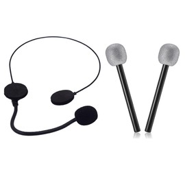Nenluny 1pcs Rockstar Costume Accessories Fake Rock Star Microphone and Headphones with 2pcs Silver Glitter Microphone Prop Fake Microphones Set