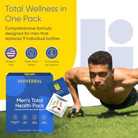 Men's Total Health Daily Vitamin Packs - 22 Essential Minerals & Vitamins for Men, All-in-One Multivitamin Supplement for Energy, Stress Support, Hear