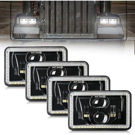 MAYELLO 4Pcs 4x6 LED Headlights DOT 60W Hi/Lo Sealed Beam Headlights Compatible with Peterbilt 379 Kenworth T800 T600 Freightinger Ford Probe Chevy Oldsmobile Cutlass H4651 H4652 H4656 H4666 H6545