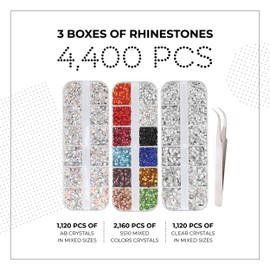 Quick Crystals Pro Hotfix Applicator, Bedazzler Kit with Rhinestones, DIY Wand Setter Tool Kit with 7 Different Tip Sizes, Tweezers, Cleaning Brush, User Manual, and 4400 Rhinestones - Black