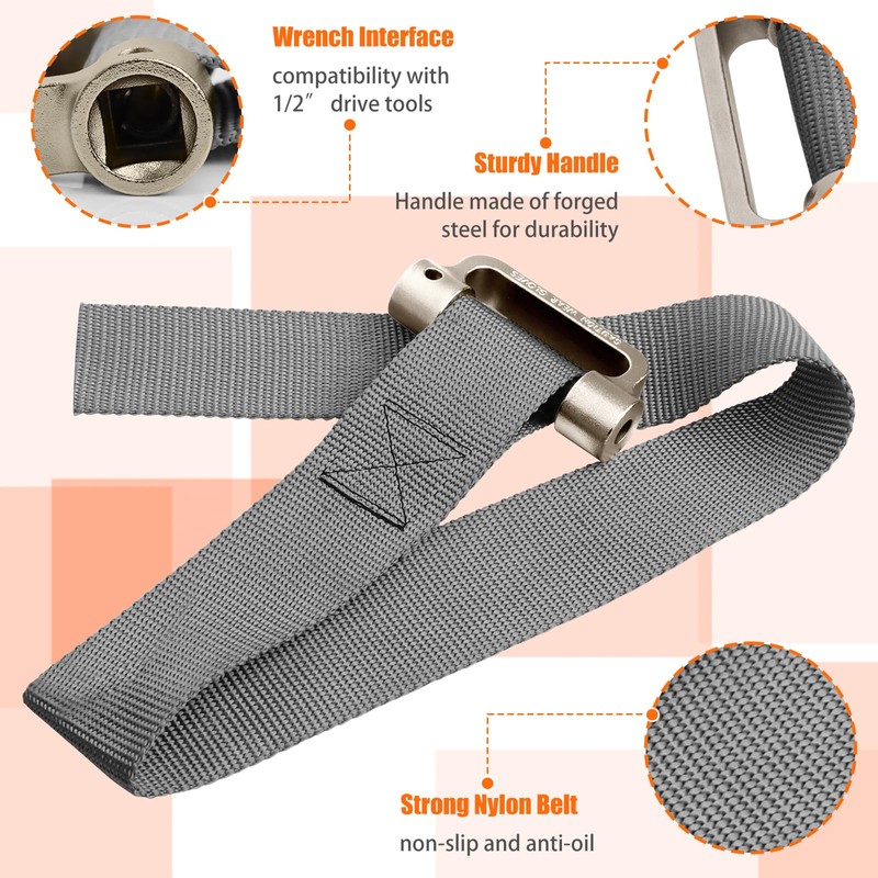 Axfvd Heavy Duty Filter Strap Wrench - Oil Filter Strap
