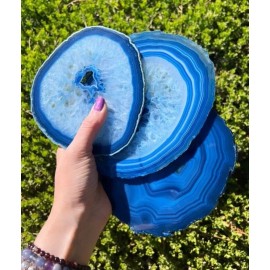 Blue Agate Geode Slice w/Stand, Large Dyed Stone Slab, Crystal Home Decor