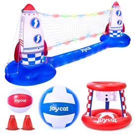 JoyCat LED Inflatable Pool Floats Set,125 Inch Volleyball Net & Basketball Hoop,Floating Swimming Pool Games Beach Toys for Kids,Water Games for Adults and Family,Pools Party Gift